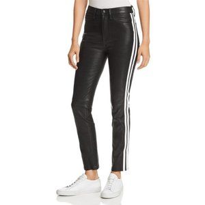 Rag & Bone Ankle Leather Black Cigarette Pants With Stripes 25